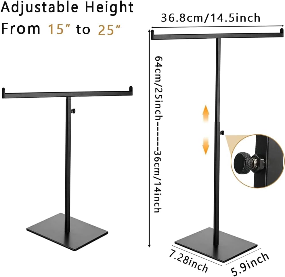 T-shaped metal rack stand,2pcs Adjustable Purse Display Stand Jewelry Towers, Table Hanging Rack, Suitable for Long Necklaces, Scarves, Hanging Ribbons, Jewelry and Handicrafts Display (Black 2pcs)
