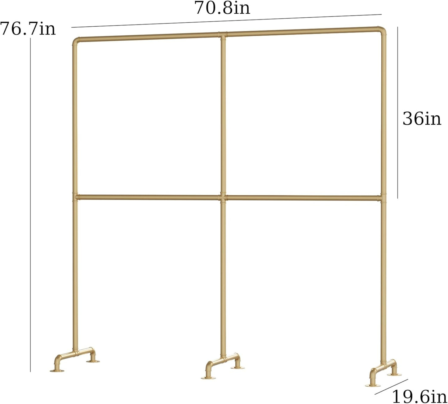 Industrial Pipe Clothing Rack, Double Rod Clothes Rack for Hanging Clothes, Heavy Duty Metal Garment Rack for Home Retail Boutique (Gold)