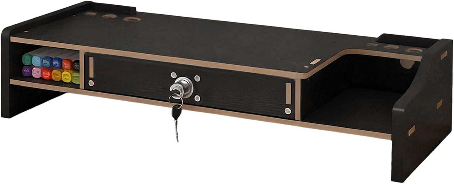 Desktop Computer Elevated Stand 48.8x20x10.5cm, Wooden Monitor Riser with Drawer, Organizer Shelf for Laptop, Printer, PC, TV Screen, Home, Dorm, Office