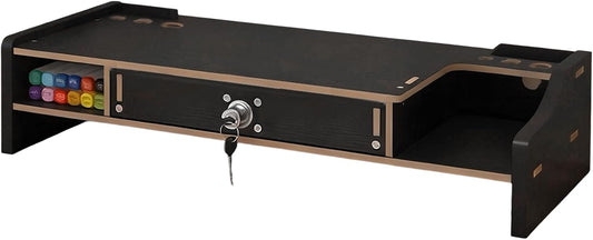 Desktop Computer Elevated Stand 48.8x20x10.5cm, Wooden Monitor Riser with Drawer, Organizer Shelf for Laptop, Printer, PC, TV Screen, Home, Dorm, Office