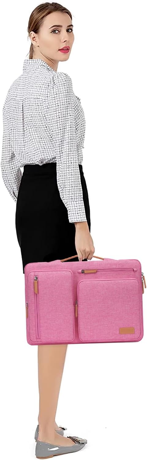 MOSISO 360 Protective Laptop Case 15 inch, 15 inch Laptop Sleeve Compatible with MacBook Air M4 M3 M2 2025 2024 2023, Dell XPS Plus, Side Open Carrying Case with 4 Zipper Pockets&Handle, Rose Red