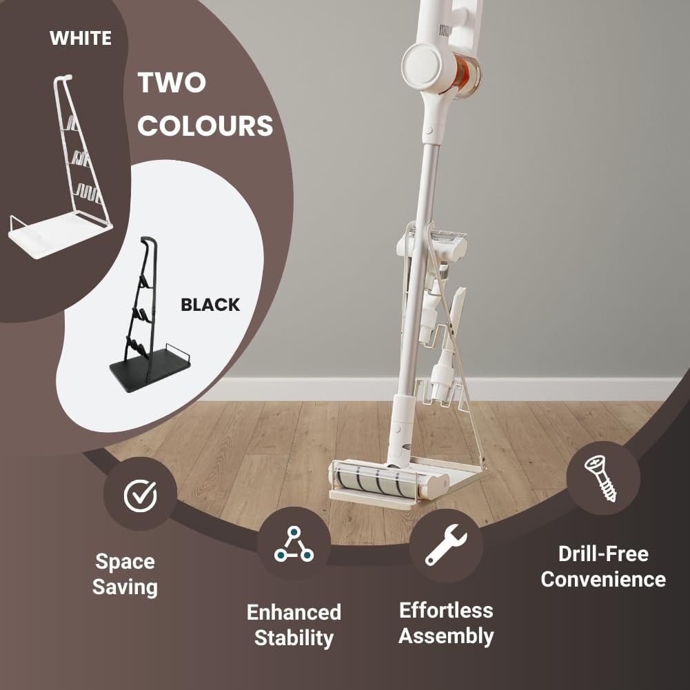 Universal Vacuum Stand,Storage-Stand-Docking-Station-Holder,Stable Metal Storage Bracket Stand Holder,Compatible with Dyson,Hoover, Eureka, Rainbow,Shop VAC and Most Stick Vacuum(White)