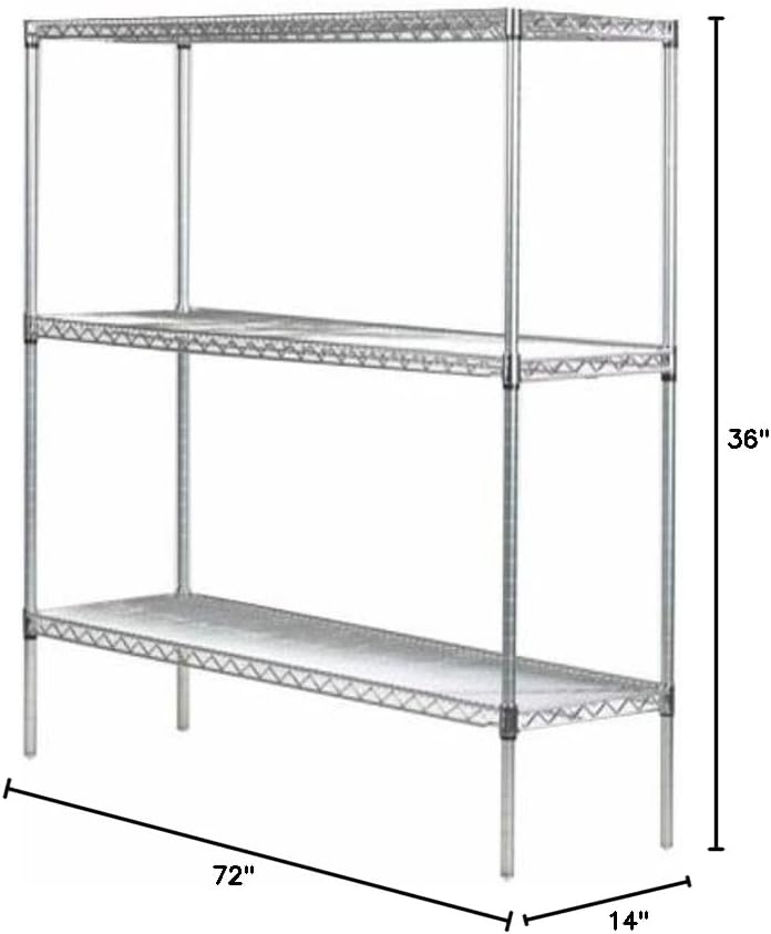 Omega 14" Deep x 72" Wide x 36" High 3 Tier Chrome Starter Shelving Unit