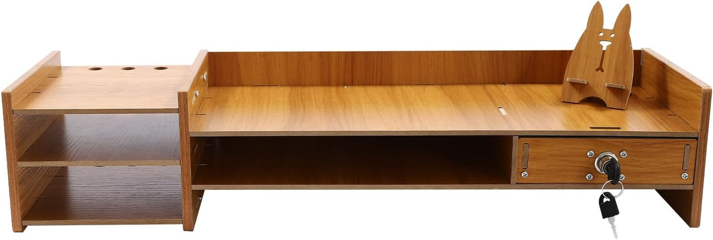 Wood Computer Monitor Stand for Desk Monitor Riser with Drawers & Lock Monitor Stand Organizer Desk Storage Shelf Desk Accessories & Workspace Organizers for Home Office (1 Drawer)