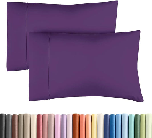 Queen Pillow Cases - 2 Pack - Super Soft Pillowcase Covers - Envelope Enclosure - Hotel Quality Pillow Protectors - Wrinkle Free, Fade, Shrink & Stain Resistant - Machine Washable - 20" x 30" (Purple)