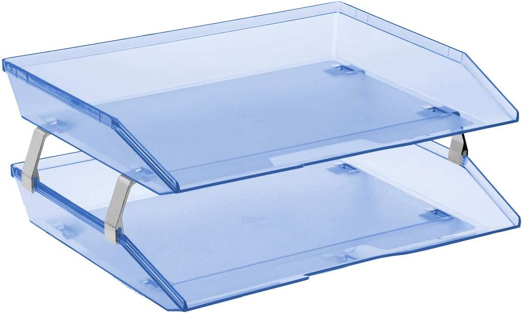 Acrimet Facility 2 Tier Letter Tray, Side Load, Letter Size/A4, Desktop File Organizer, Plastic (Clear Blue Color)