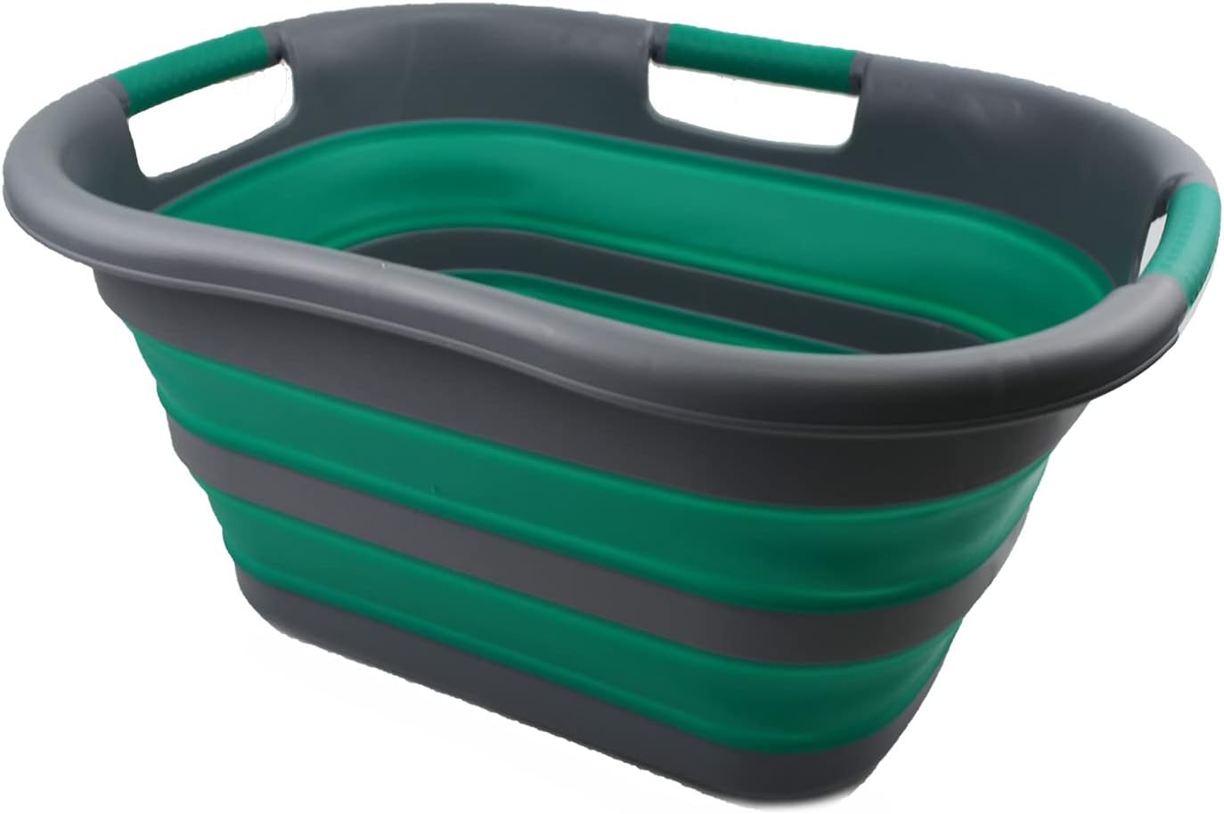 SAMMART 30L (7.9 gallon) Collapsible Plastic Laundry Basket - Foldable Pop Up Storage Container/Organizer - Portable Washing Tub - Space Saving Hamper/Basket (1, Dark Grey/Bluish-Green)