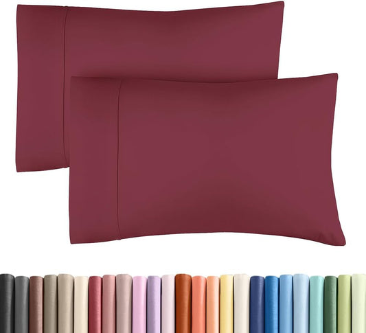 King Pillow Cases - 2 Pack - Super Soft Pillowcase Covers - Envelope Enclosure - Hotel Quality Pillow Protectors - Wrinkle Free, Shrink and Stain Resistant - Machine Washable - 20" x 40" (Burgundy)