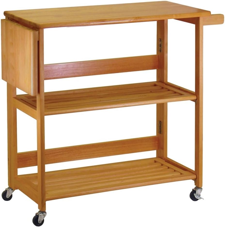 Foldable Kitchen Cart, Brown Solid Wood, Open Utility Cart, Serving Trolley on Wheels, Compact Storage, Adjustable Shelf