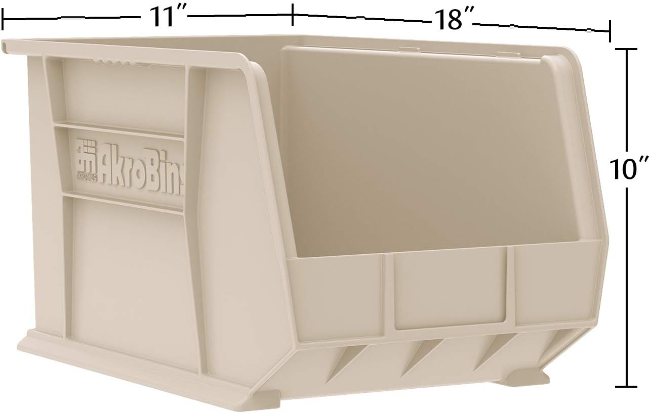 Akro-Mils 30260 AkroBins Plastic Storage Bins, Space-Saving Stackable Bins for Garage, Pantry, Craft Organization, 18" x 11" x 10", Blue, 6-Pack