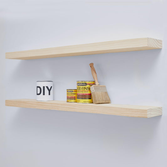 Homeforia 42 inch Wood Floating Shelf, High End Solid Natural Wood 42inch Large Floating Shelves for Wall Mounted, Unfinished Wooden Floating Shelves, Heavy Duty Bracket, 42 X 6.5 X 1.75 in, Set of 2