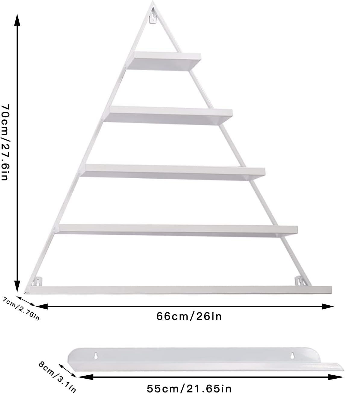 Elegant Gold Wall Mounted Nail Polish Rack - Set of 6 Triangular Cosmetic Display Shelves for Essential Oil Bottles, Organize Your Lipsticks and Perfumes in Style at Home or Salon (White)