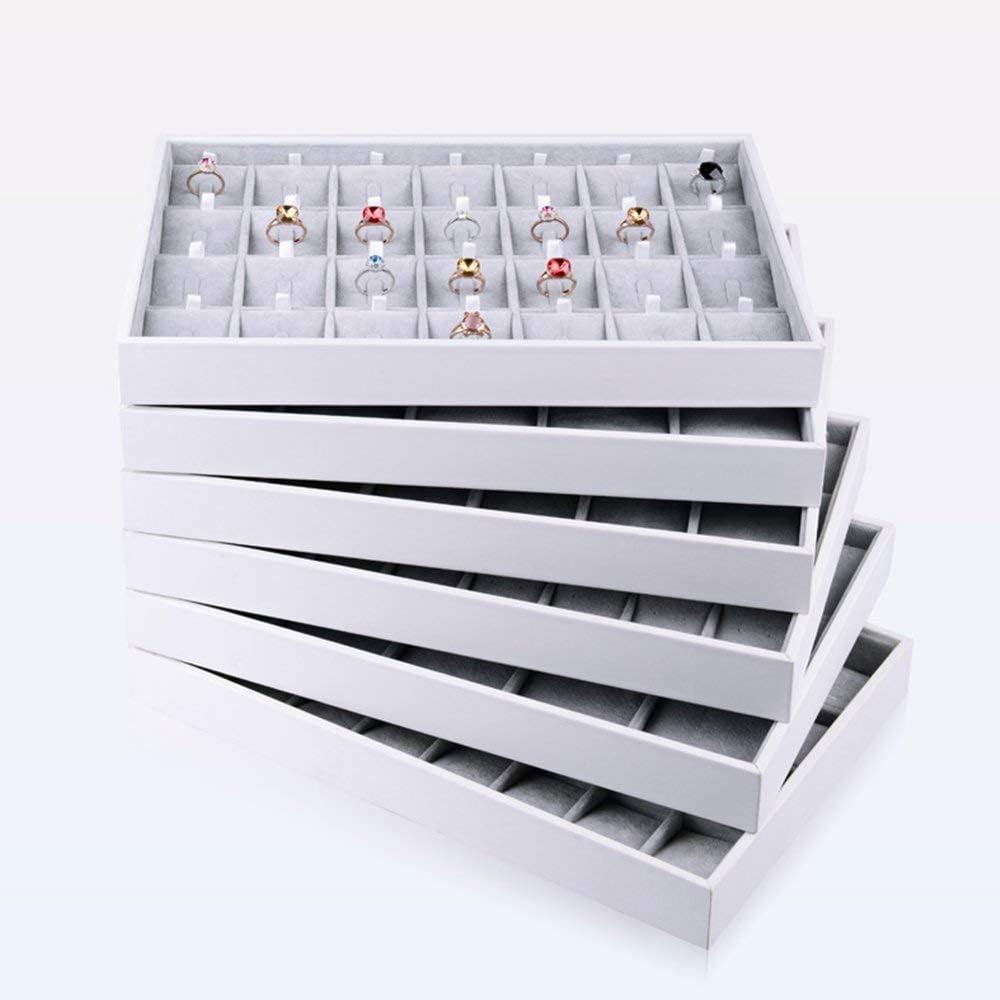 Oirlv Velvet Jewelry Organizer Trays Stackable Showcase Jewelry Display Storage Tray (15 Grids Insert)