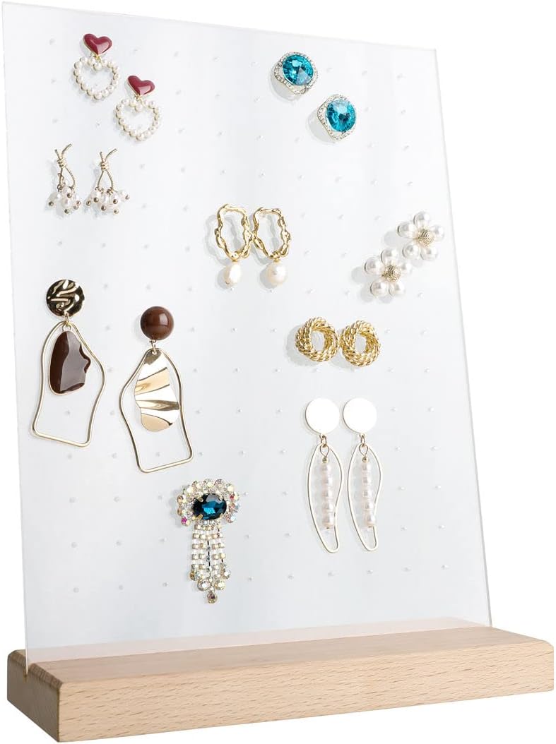 GemeShou Beech earring display for selling jewelry, wooden earring holder for studs display, small jewelry studs display board for show【Wood stand with acrylic board-Beech】