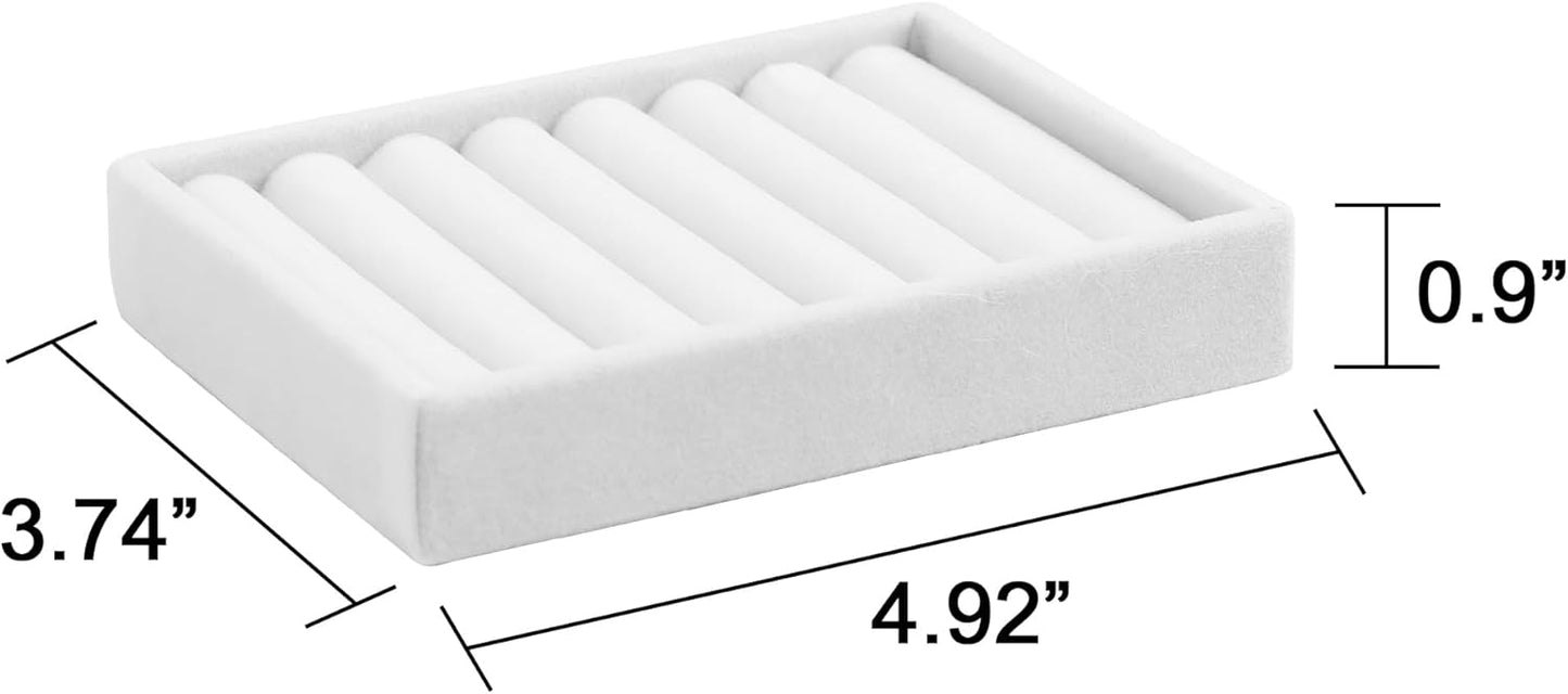 Frebeauty Stackable Jewelry Trays,Small Jewelry Organizer for Drawer,7 Slots Velvet Ring Organizer for Women,4.92 x 3.74 x 0.9 Inches(Set 2,White)