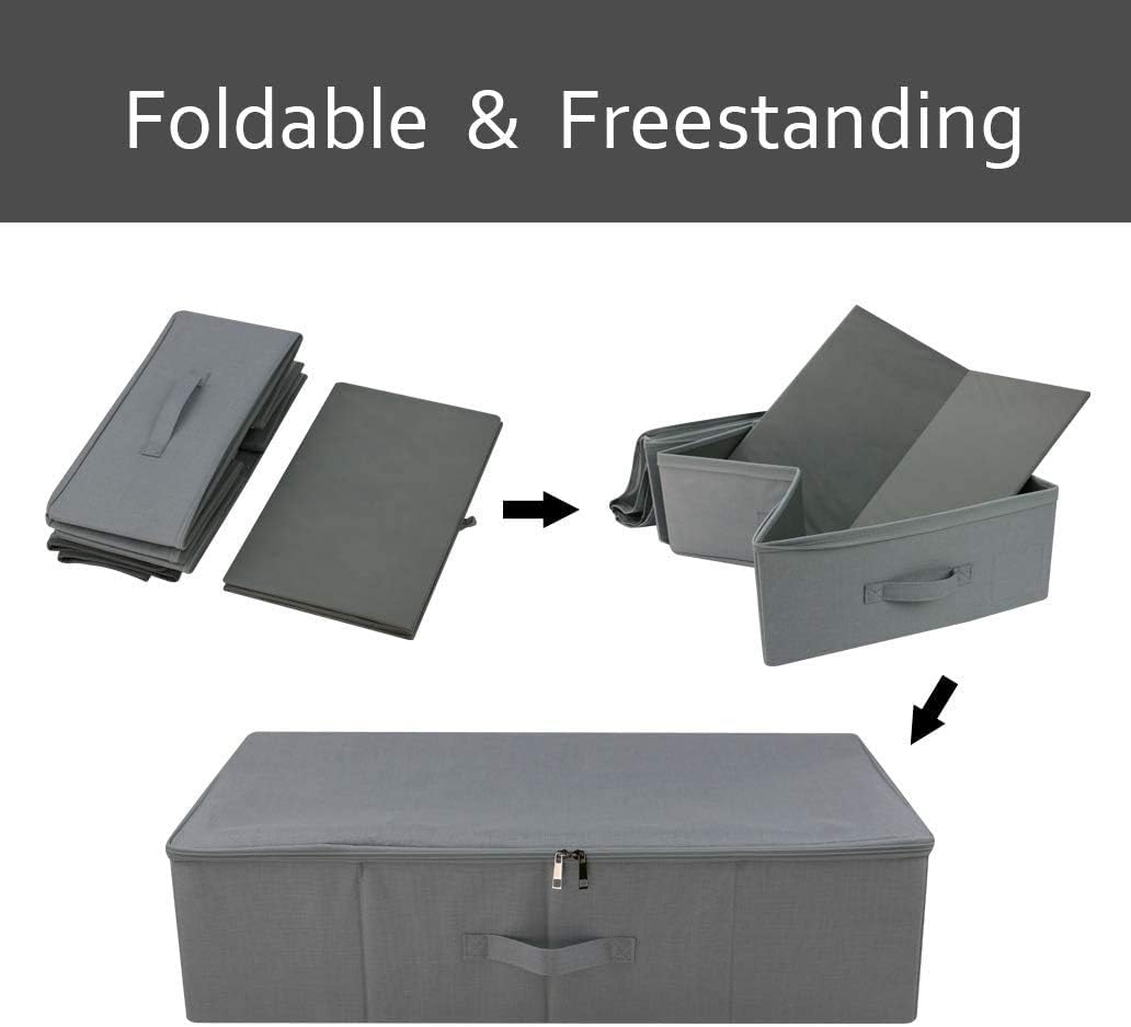 iwill CREATE PRO Folding Washable Dustproof Under bed Storage Bins with Lids, Underbed Storage Containers for Closet, Wardrobe Clothes, Blanket, Duvets, Sweaters Organizer, Dark Gray, Pack of 3