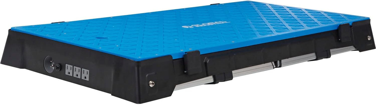 Global Industrial 4-in-1 Multi-Purpose Portable Workbench with Power Strip, All-in-One Workbench, Dolly, Creeper, and Platform, Plastic Top with Steel Legs