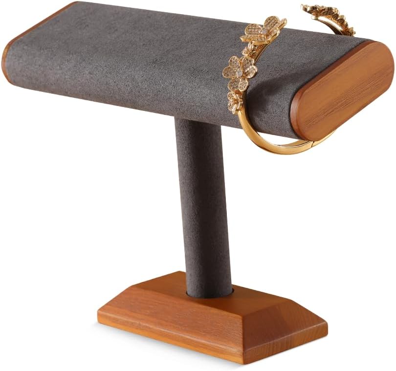 Solid Wood T-bar Watch Display Stand Bracelet Holder Jewelry Tower Organizer Space Saving for Personal Use Vendors Exhibit Trade Shows Retail Stores (Gray)