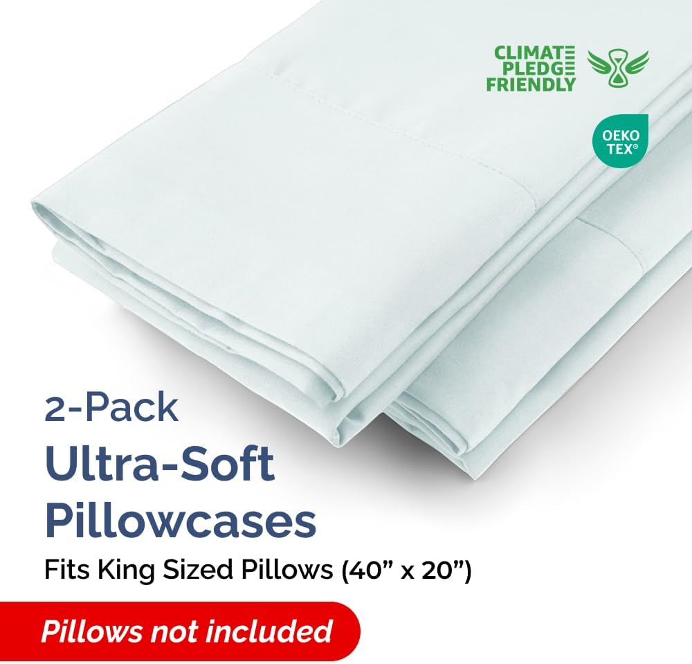 King Pillow Cases - 2 Pack - Super Soft Pillowcase Covers - Envelope Enclosure - Hotel Quality Pillow Protectors - Wrinkle Free, Shrink and Stain Resistant - Machine Washable - 20" x 40" (Ice Blue)