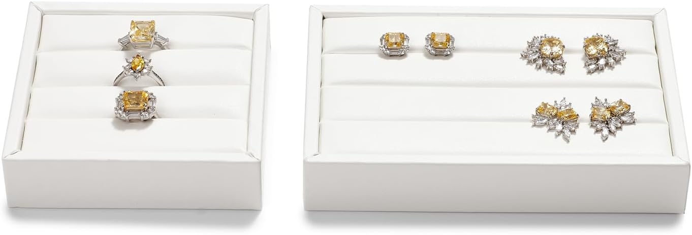 White PU Leather 3-Slots Jewelry Ring Display Tray Showcase Small Jewelry Display Organizer Tray for Rings(S)