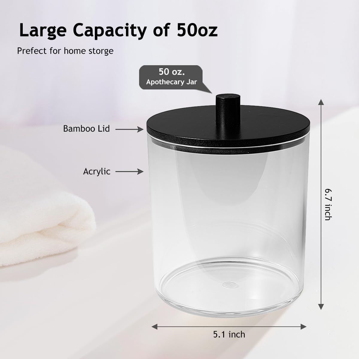 SheeChung 3 Pack 50 Oz Large Apothecary Jar with Bamboo Lid, Laundry Pods Container, Storage Jars for Bathroom Organization, Plastic Canisters with Cute Stickers Spoons(Black)