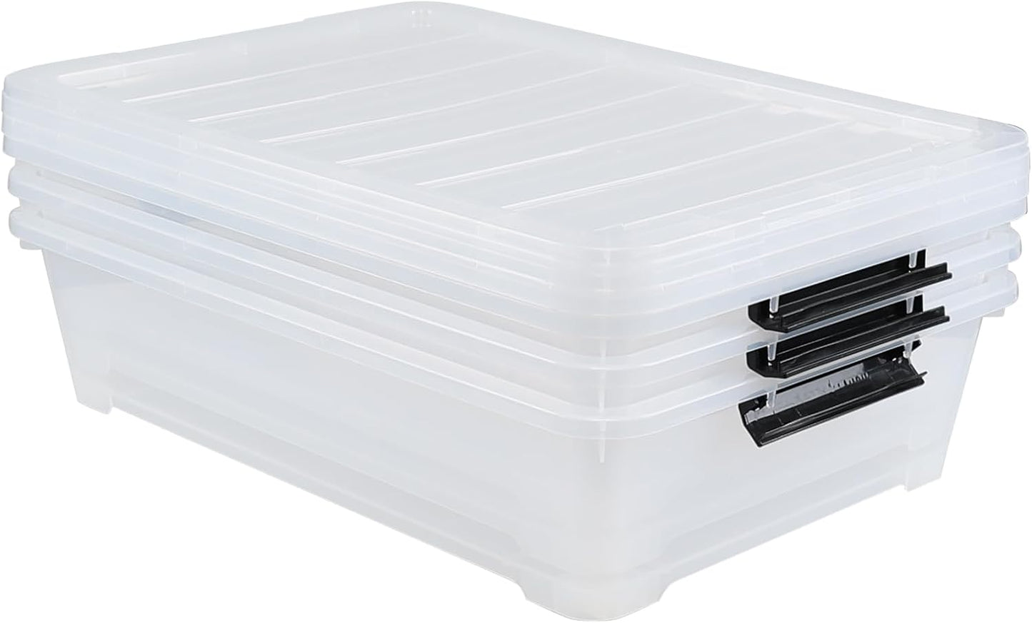 3-Pack 20 Quart Plastic Wheeled Latching Storage Boxes, Stackable Underbed Organizer Bins with Lid, Clear
