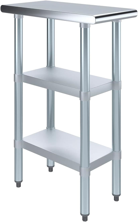 AmGood Stainless Steel Work Table with 2 Shelves | NSF | Metal Utility Table (12" Long x 24" Deep)