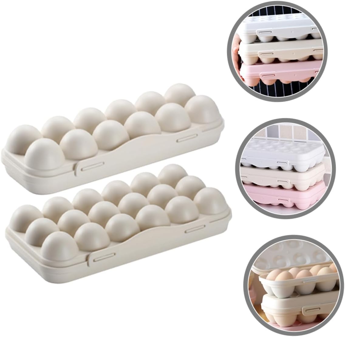 2pcs Egg Fridge Organizer with Lids Stackable Egg Storage Box for Refrigerator with Easy Pull-out Design