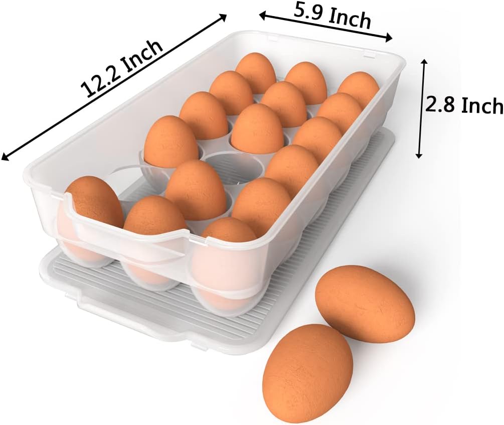 Clear Covered Egg Holder 3-Pack, Plastic Egg Storage for Refrigerator, Egg Tray Container with Lid, Fits 18 Eggs