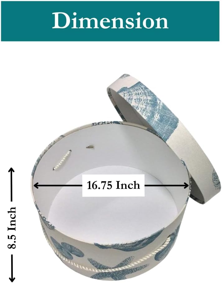 Sarah's Hat Boxes Classic Shells Hat Box – 16.75" x 8.5" (Dia. x Ht.) Handmade in USA – Odorless Non-Toxic Adhesive, Cording Handle – Premium Storage for Hats & Accessories