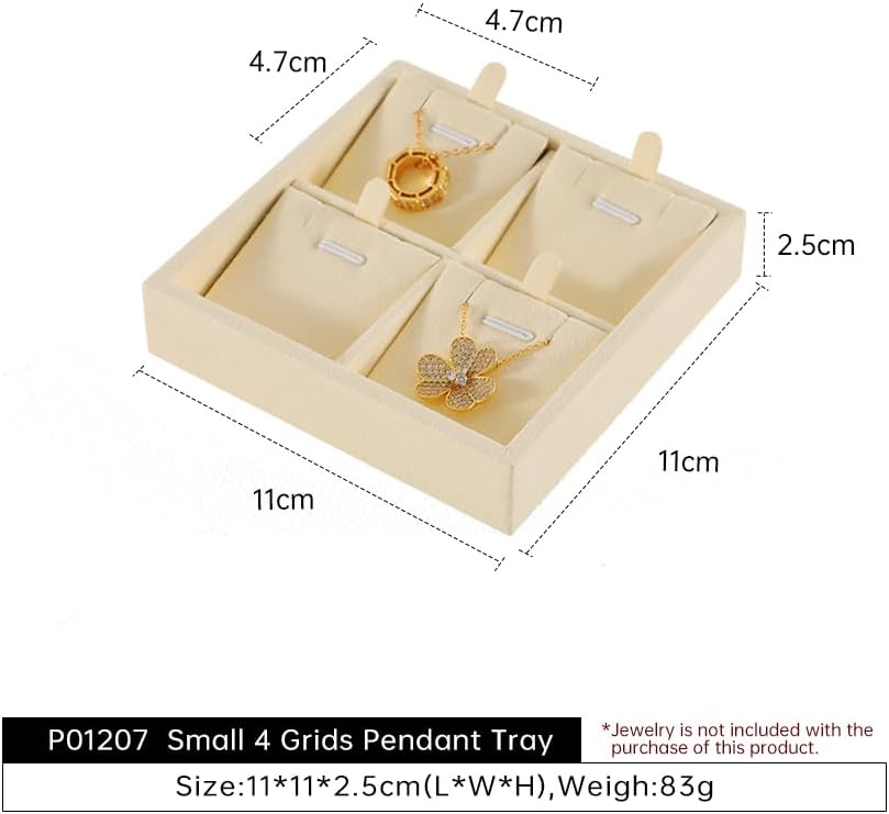 Dark Blue Jewelry Display Tray Ring Necklace Earring Bangle Organizer Multifunctional Storage Case for Jewelry Showcase (Small 4 Grids Pendant Tray(beige))
