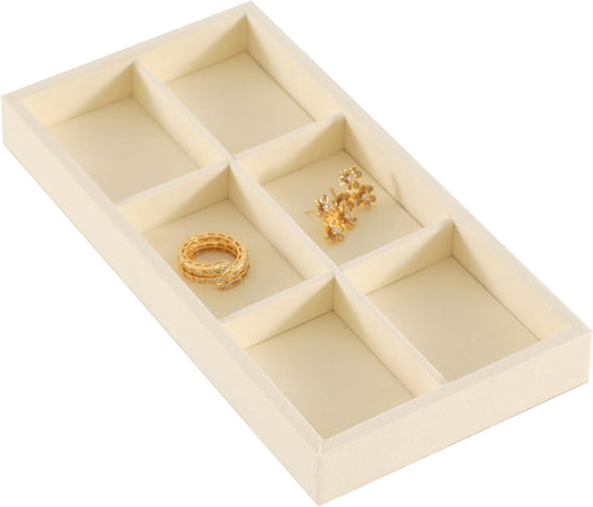 Dark Blue Jewelry Display Tray Ring Necklace Earring Bangle Organizer Multifunctional Storage Case for Jewelry Showcase (Long 6 Grids Tray(beige))