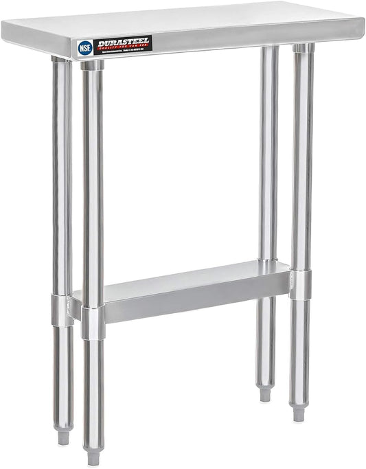 DuraSteel 30x12 Stainless Steel Work Table - NSF Commercial Prep Metal Table - Outdoor Pizza Oven Stand w/Under Shelf - Kitchen Island Laundry Utility Garage Microwave Stand Large Rolling Storage Cart