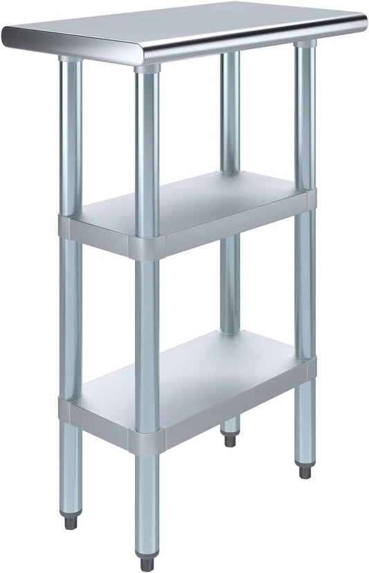 AmGood Stainless Steel Work Table with 2 Shelves | NSF | Metal Utility Table (24" Long x 14" Deep)