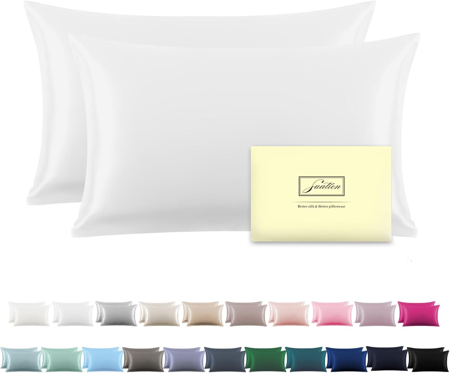 Silk Pillowcase for Hair and Skin,Soft,Breathable and Sliky 100% Standard Size Pillow Cases Set of 2,Both Sides Natural Mulberry Silk Pillowcases with Hidden Zipper(Standard Size 20"X 26",2pcs)