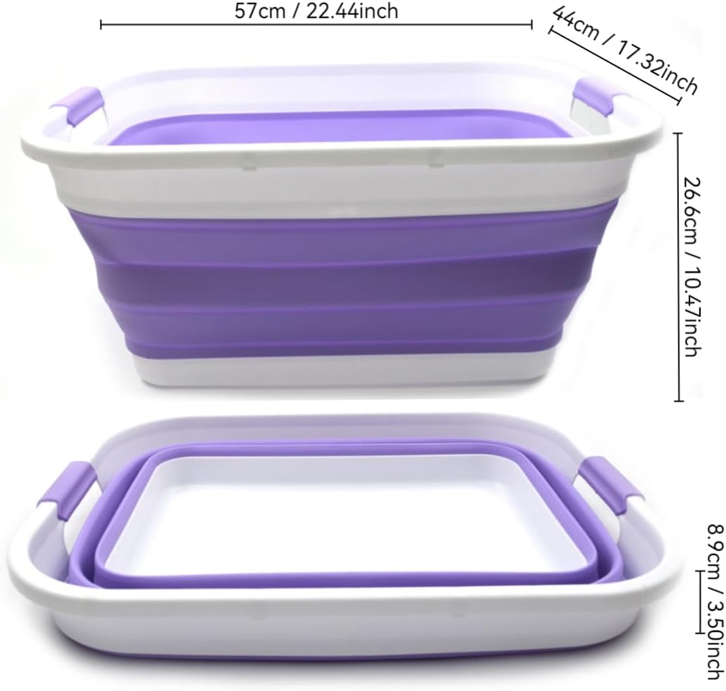 SAMMART Set of 2-41L(10.8 gallon) Collapsible Plastic Laundry Basket-Pop Up Storage Container-Portable Washing Tub-Space Saving Hamper,Water capacity:32L(8.4 gallon) (2 rectangular, Lt. Purple)