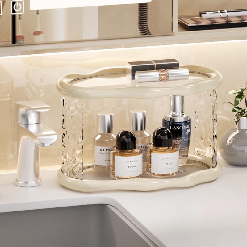 Bathroom Countertop Organizer, 2 Tier Bathroom Organizer and Storage, Acrylic Vanity Organizer Standing Holder Shelf, Perfume Makeup Skincare Cosmetic Desk Organizer for Bedroom Dressing Table, White