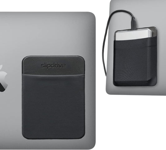 Slipdrive - Portable Hard Drive Sleeve for Laptop - HDD Hard Disk Drive - Reusable Adhesive - 5.5” x 4.5” Stick on External Hard Drive Carrying Case - Travel Pocket Pouch (Large, Black)