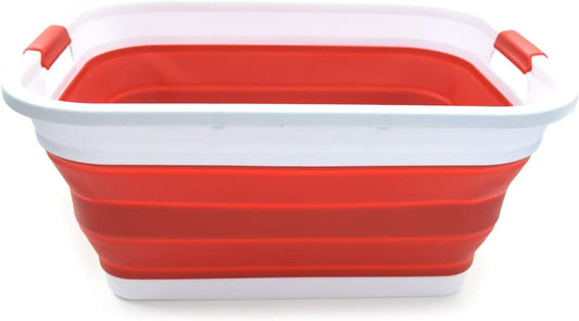 SAMMART 41L (10.8 gallon) Collapsible Plastic Laundry Basket-Foldable Pop Up Storage Container/Organizer-Portable Washing Tub-Space Saving, Water capacity: 32L (8.4 gallon) (Rectangular, Red)