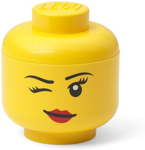 Room Copenhagen, Lego Storage Heads Stackable Storage Container - Buildable Organizational Bins for Kid’s Toys and Accessories - 4.02 x 4.02 x 4.53in - Mini, Winky, Holds 100 Bricks