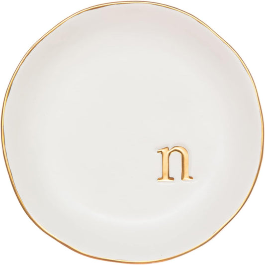 COLLECTIVE HOME - Ceramic Jewelry Tray, Decorative Trinket Dish for Rings Earrings Necklaces Bracelet Watch Keys, Birthday Mother's Day Christmas Gift for Women, 4.75", White Surface (N)