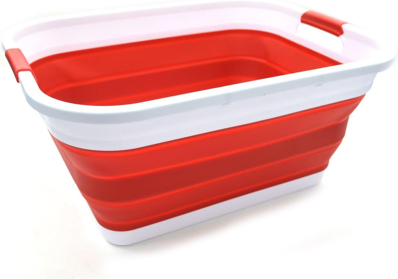 SAMMART Set of 2-41L(10.8 gallon) Collapsible Plastic Laundry Basket-Pop Up Storage Container-Portable Washing Tub-Space Saving Hamper/Basket, Water capacity:32L(8.4 gallon) (2 Rectangular, Red)