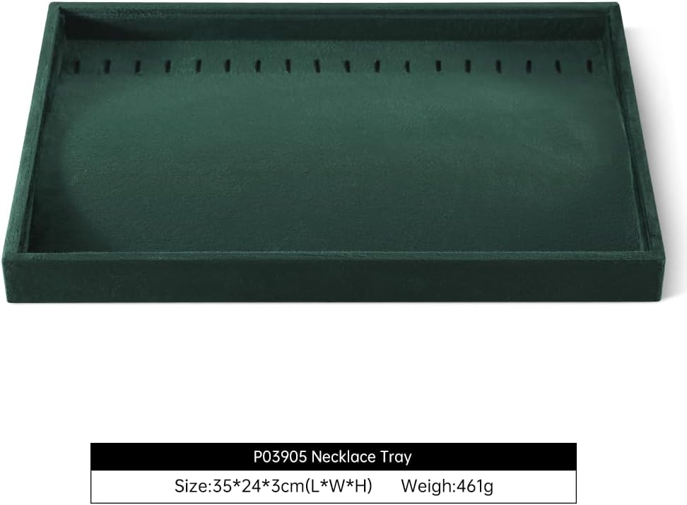 Velvet Jewelry Display Tray For Bracelet Pendant Necklace, Multi-Slot Stackable Storage Tray For Long Chain Jewelries, Drawer Insert Jewelry Organizer (Green)