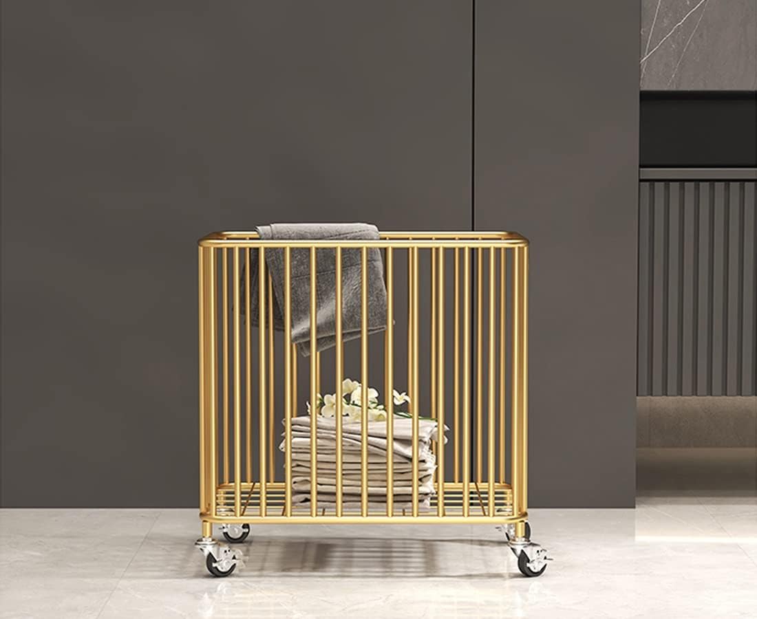 Easyars Rolling Laundry Hamper with Wheels,Large-size Metal Laundry Basket Cart,Clothes or Linen Storage Organize Hamper Bin for Living Room,Bathroom,Closet or Children Bedroom,Gold