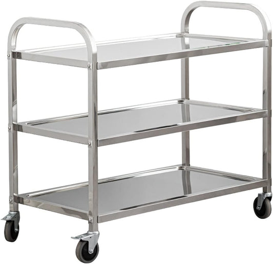 uyoyous 3 Tier Stainless Steel Utility Cart 37"x20"x37" Commercial Heavy Duty Rolling Cart Food Storage Service Trolley with 360°Rotatable Wheels for Kitchen Hotel Restaurant Home Use