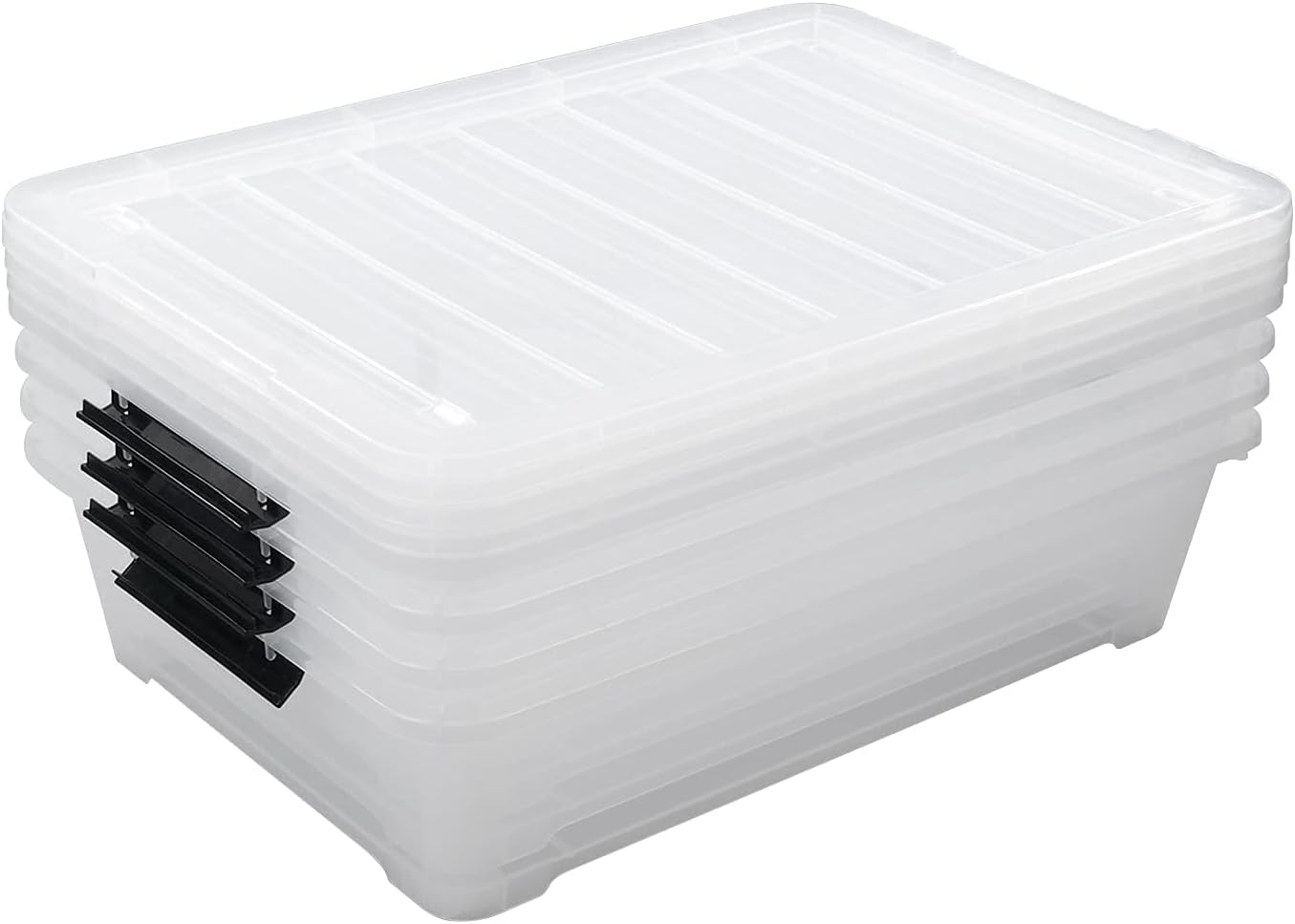 Xyskin 4 Packs 40 Quart Plastic Large Under Bed Storage Box, Clear Storage Bin with Wheels