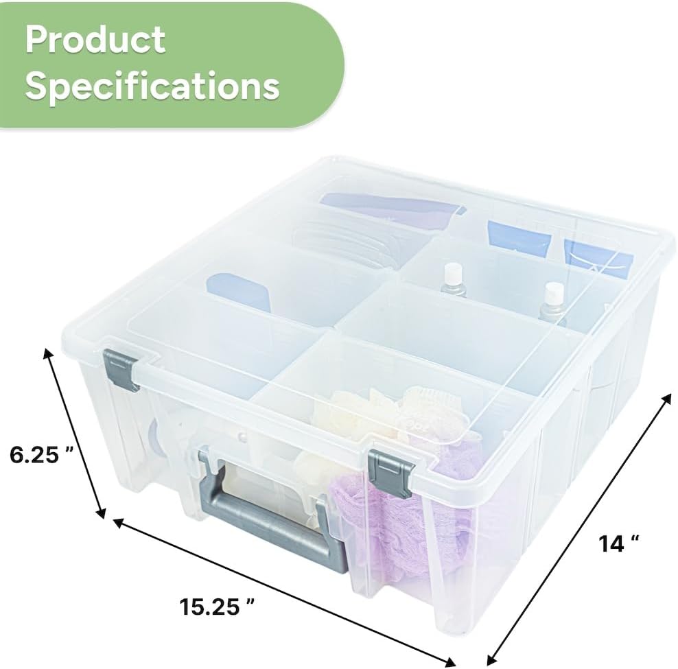 Best Kept Super Satchel Double Deep Compartment Box - Art Storage with 8 Removable Compartments | Smart Closure for Craft Supplies, Home & Office Improvement