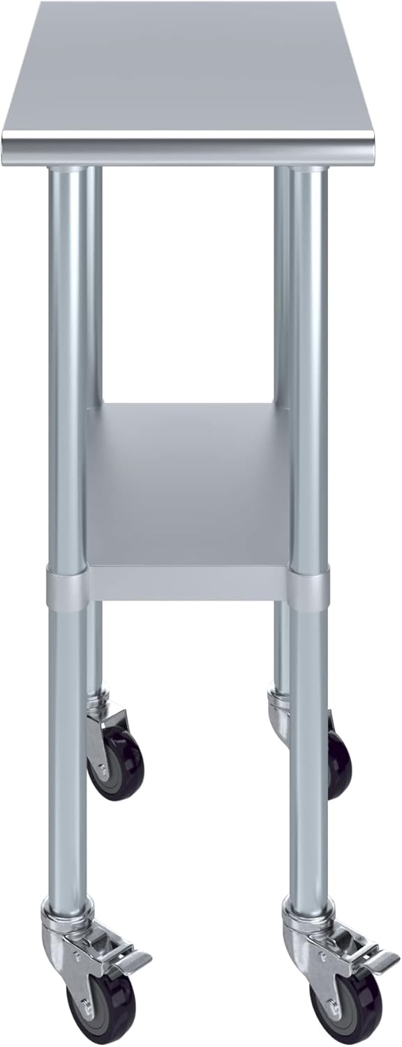 AmGood 15" Long x 24" Deep Stainless Steel Table with Casters