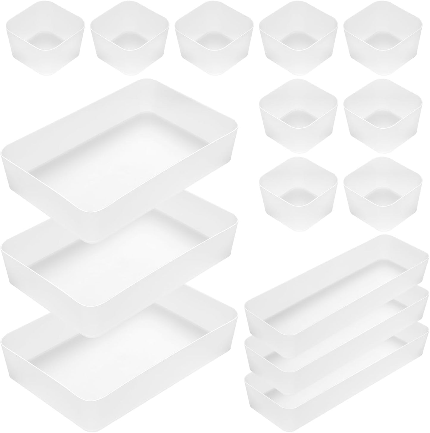 Poeland 15 Pcs Drawer Organizer Tray Storage Box for Bedroom Dresser Bathroom Kitchen, Frosted