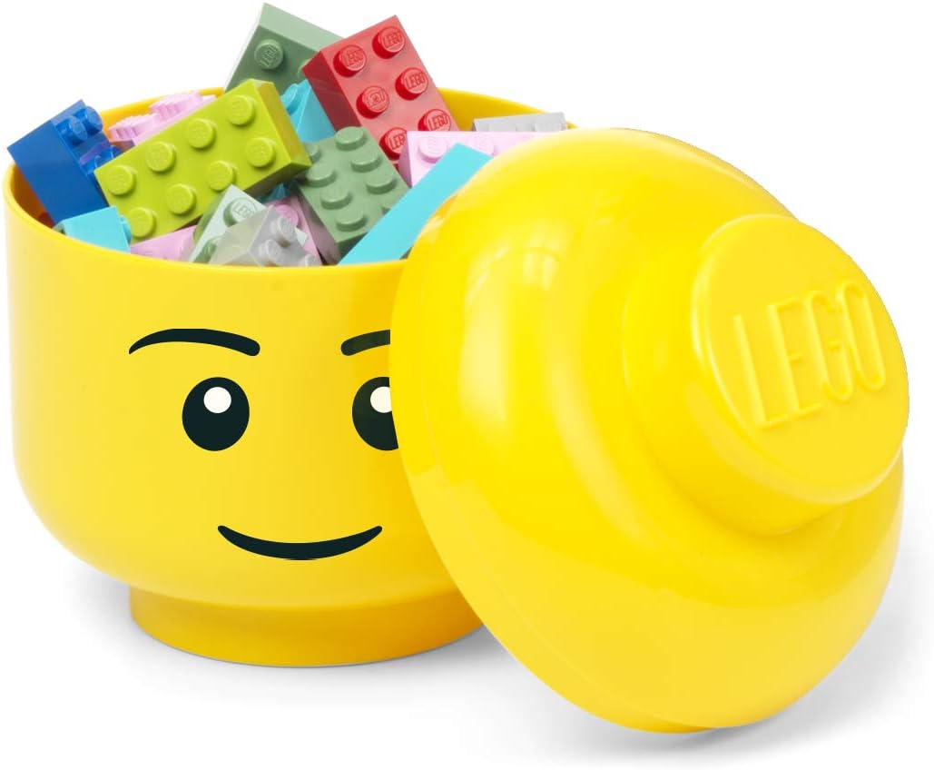 Room Copenhagen, Lego Storage Heads Stackable Storage Container - Buildable Organizational Bins for Kid’s Toys and Accessories - 4.02 x 4.02 x 4.53in - Mini, Silly, Holds 100 Bricks